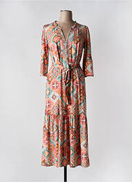 Robe longue imprimé fantaisie manches 3/4 orange K-DESIGN femme