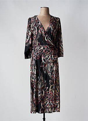 Robe mi-longue imprimé fleurs manches longues noir K-DESIGN femme
