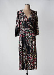 Robe mi-longue imprimé fleurs manches longues noir K-DESIGN femme