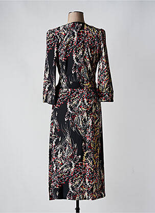 Robe mi-longue imprimé fleurs manches longues noir K-DESIGN femme