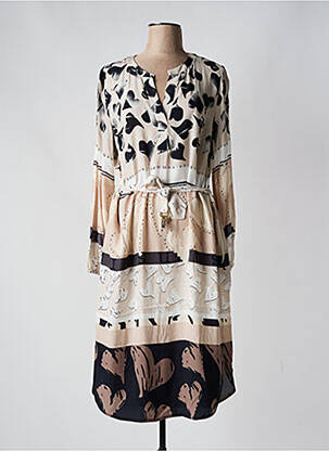 Robe mi-longue coupe fluide manches longues beige TUZZI femme