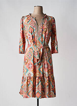 Robe mi-longue manches 3/4 manches 3/4 orange K-DESIGN femme