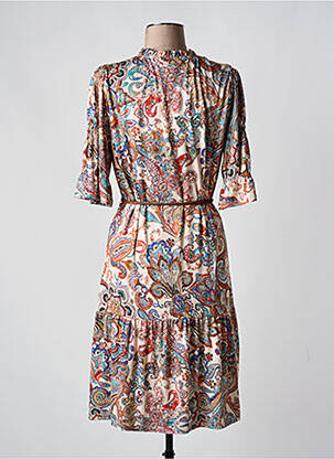 Robe mi-longue manches 3/4 manches 3/4 orange K-DESIGN femme