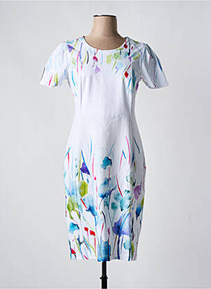 Robe mi-longue imprimé fleurs manches courtes blanc DOLCEZZA femme
