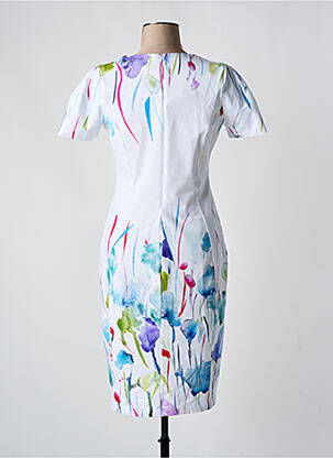 Robe mi-longue imprimé fleurs manches courtes blanc DOLCEZZA femme