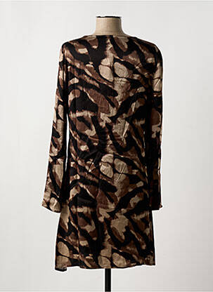 Robe mi-longue imprimé fantaisie manches longues noir SURKANA femme