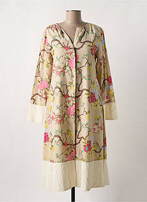 Robe mi-longue imprimé fantaisie manches longues beige RHUM RAISIN femme