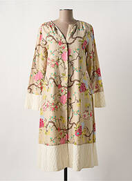 Robe mi-longue imprimé fantaisie manches longues beige RHUM RAISIN femme