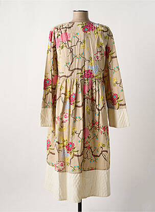 Robe mi-longue imprimé fantaisie manches longues beige RHUM RAISIN femme