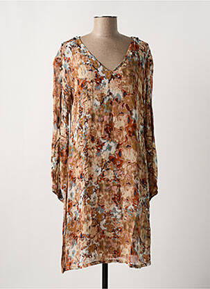 Robe mi-longue imprimé fantaisie manches longues marron CREAM femme