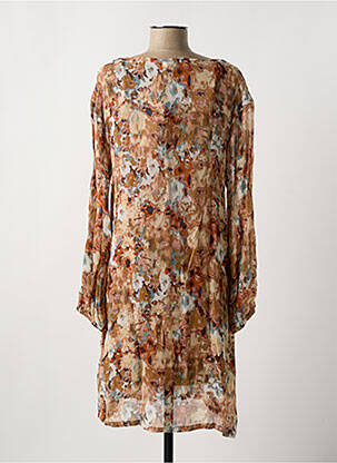 Robe mi-longue imprimé fantaisie manches longues marron CREAM femme