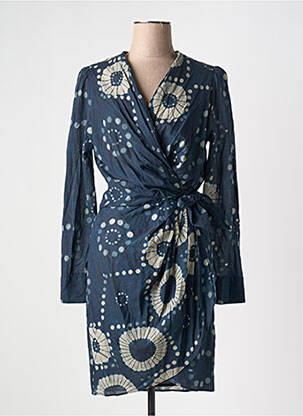 Robe mi-longue imprimé fantaisie manches longues bleu MARE DI LATTE femme