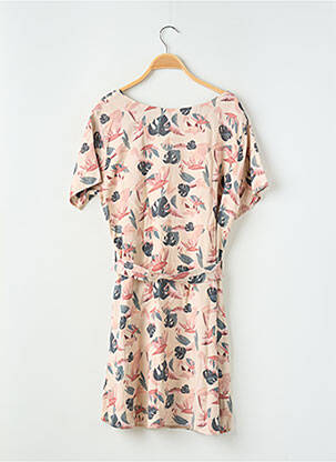 Robe mi-longue imprimé fleurs manches courtes beige SANS MARQUE femme