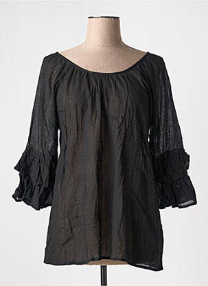 Blouse tissage popeline manches longues noir ORIENTIQUE NATURALLY femme