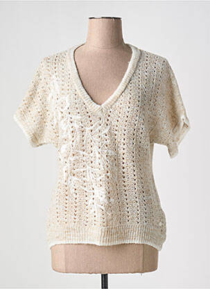 Pull coupe cintrée manches courtes beige CREAM femme