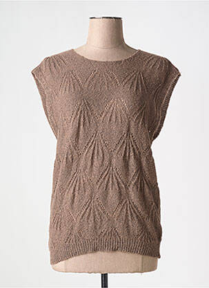 Pull coupe cintrée manches courtes marron CREAM femme