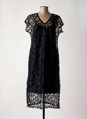Robe mi-longue coupe fluide manches courtes noir MALOKA femme