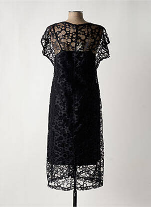 Robe mi-longue coupe fluide manches courtes noir MALOKA femme