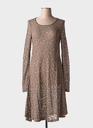 Robe mi-longue manches longues manches longues marron MYRINE femme