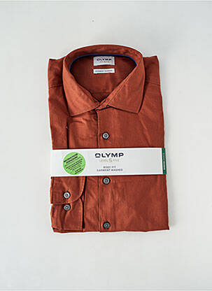 Chemise manches longues tissage popeline marron OLYMP homme
