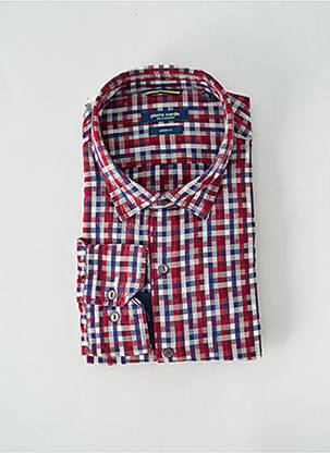 Chemise manches longues imprimé carreaux rouge PIERRE CARDIN homme