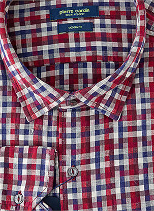 Chemise manches longues imprimé carreaux rouge PIERRE CARDIN homme