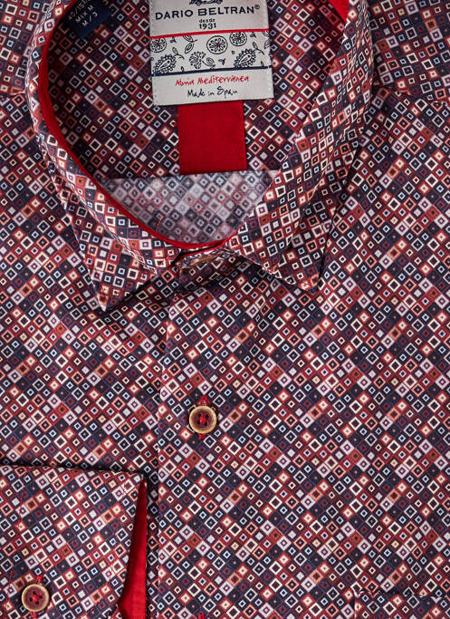 Chemise manches longues rouge DARIO BELTRAN pour homme