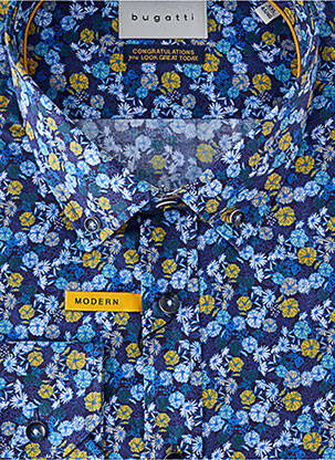 Chemise manches longues imprimé fantaisie bleu BUGATTI homme