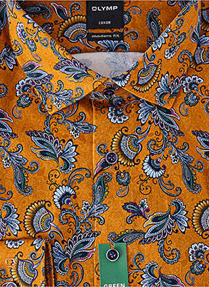 Chemise manches longues imprimé fantaisie orange OLYMP homme
