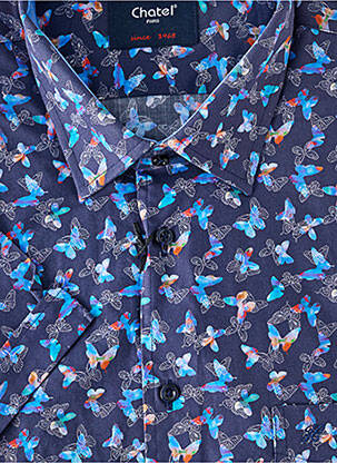 Chemise manches courtes imprimé fantaisie bleu CHATEL homme