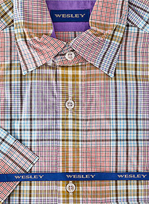 Chemise manches courtes imprimé carreaux violet WESLEY homme