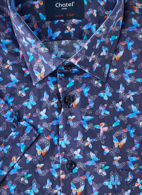 Chemise manches courtes imprimé fantaisie bleu CHATEL homme