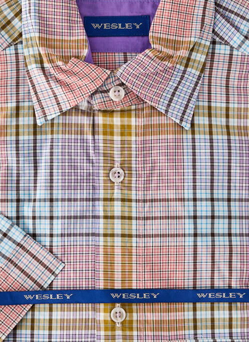 Chemise manches courtes imprimé carreaux violet WESLEY homme