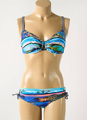 Maillot de bain 2 pièces stretch haut soutien-gorge emboitant bleu OLYMPIA femme