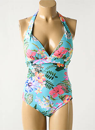 Maillot de bain 1 pièce effet matière satinée haut soutien-gorge avec mousse de rembourrage amovible bleu OLYMPIA femme