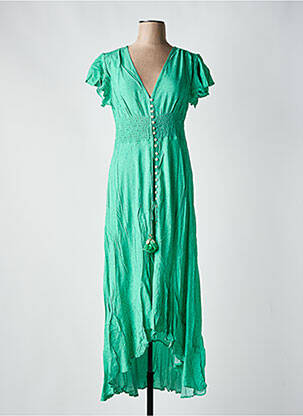 Robe longue imprimé fantaisie manches courtes vert LAST QUEEN femme