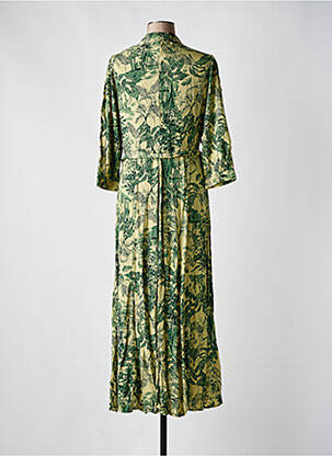 Robe longue tissage popeline manches longues vert GOA femme