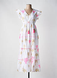Robe longue imprimé fantaisie manches courtes blanc SUMITRA femme