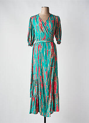 Robe longue imprimé fantaisie manches courtes vert PURPLE QUEEN femme