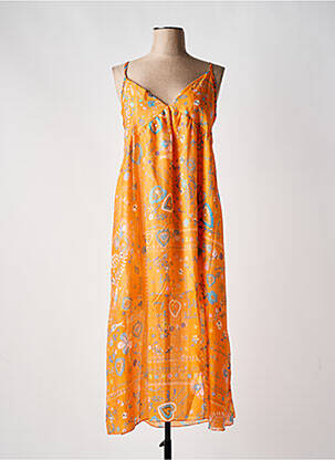 Robe mi-longue imprimé fantaisie sans manche orange JS MILLENIUM femme