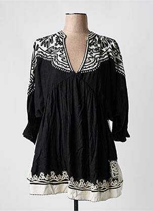 Tunique manches longues col v noir BOHOCHIQUE femme