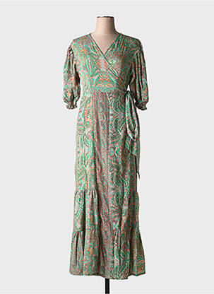 Robe longue imprimé fantaisie manches courtes vert PURPLE QUEEN femme