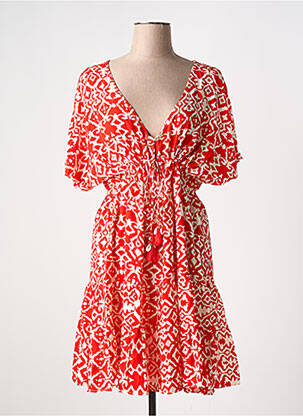 Robe mi-longue imprimé fantaisie manches courtes rouge LAST QUEEN femme