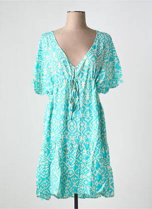 Robe mi-longue imprimé fantaisie manches courtes bleu LAST QUEEN femme
