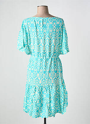 Robe mi-longue imprimé fantaisie manches courtes bleu LAST QUEEN femme