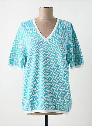 Pull coupe cintrée manches courtes bleu MONTAGUT femme