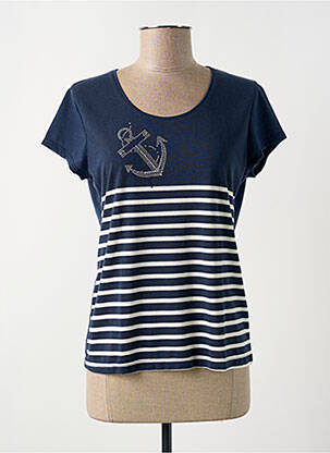 T-shirt sérigraphie avec strass manches courtes bleu FELINO femme