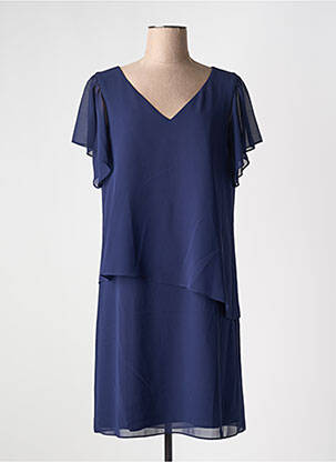 Robe mi-longue tissage crêpe manches courtes bleu TINTA STYLE femme