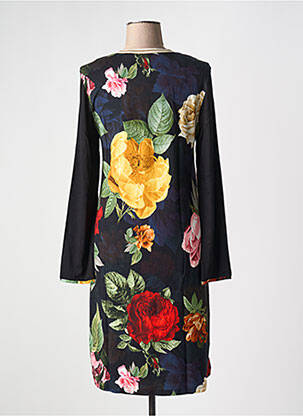 Robe mi-longue imprimé fleurs manches longues noir CHERIE LINE femme