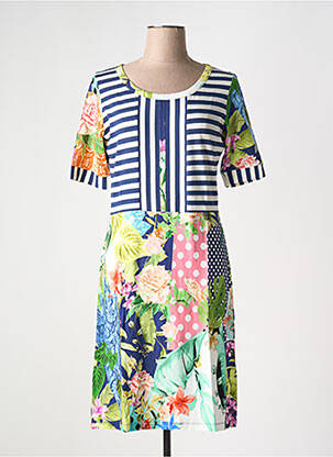 Robe mi-longue imprimé fleurs manches courtes bleu OLIVIER PHILIPS femme